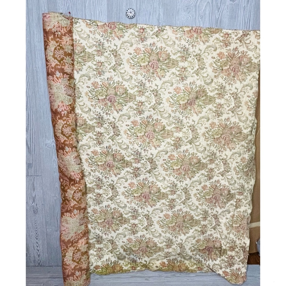 Vintage retro French woven thick upholstery tapestry floral fabric bolt roll
